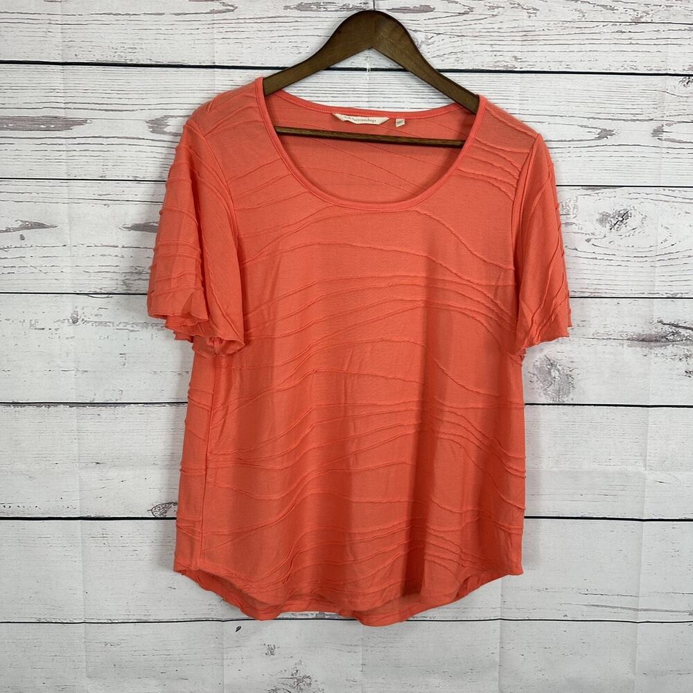 Soft Surroundings Tee Shirt Top Womens Large Orange Salmon Textured - Picture 1 of 12